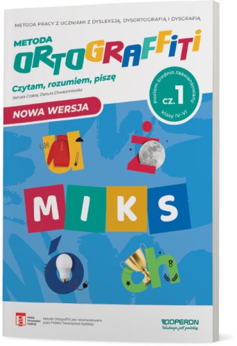 Okładka zeszytu ćwiczeń Ortograffiti MIKS dla uczniów klas 4–6 z dysleksją i dysortografią wydawnictwa OPERON PODRĘCZNIKI 2