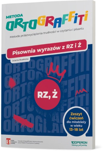 Okładka zeszytu Ortograffiti do pisowni rz i ż dla młodzieży 13–18 lat wydawnictwa OPERON PODRĘCZNIKI 2