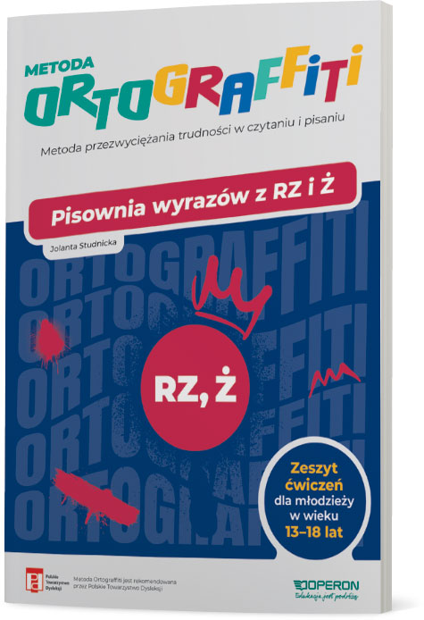 Okładka zeszytu Ortograffiti do pisowni rz i ż dla młodzieży 13–18 lat wydawnictwa OPERON PODRĘCZNIKI 2