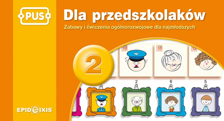 Okładka książeczki PUS Dla przedszkolaków 2 od EPIDEIXIS, format 140x260x11 mm, ćwiczenia dla dzieci 3–4 lata