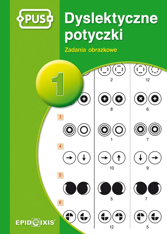 Okładka książeczki Dyslektyczne potyczki 1 EPIDEIXIS z zadaniami obrazkowymi dla dzieci w wieku szkolnym