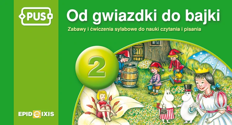 Okładka książeczki PUS Od gwiazdki do bajki 2 wydawnictwa EPIDEIXIS z ćwiczeniami sylabowymi dla dzieci