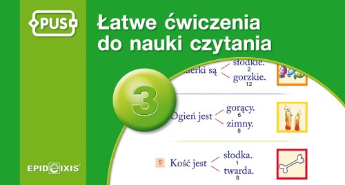 Okładka książeczki PUS Łatwe ćwiczenia do nauki czytania 3 wydawnictwa EPIDEIXIS w formacie 140x260x11 mm