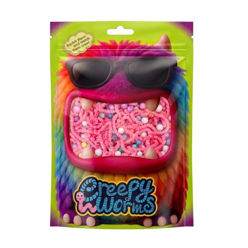 Różowe sensoryczne robaczki Creepy Worms Pink Stnux na białym tle, widok z bliska