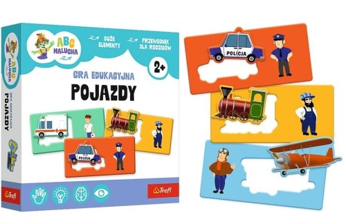 Edukacyjna gra ABC Malucha. Pojazdy Trefl PAP – plansza z kolorowymi ilustracjami środków transportu