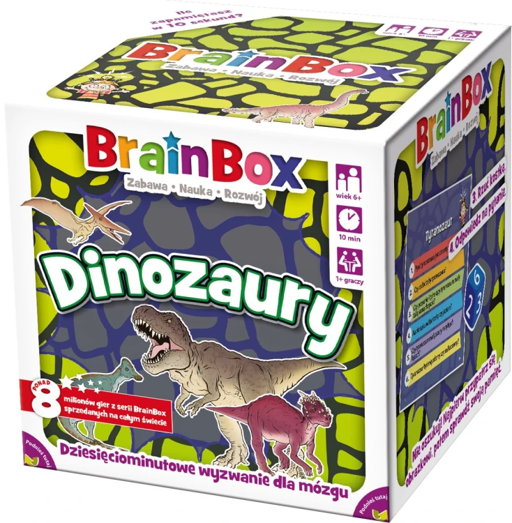 BrainBox Dinozaury edukacyjna gra pamięciowa REBEL z ilustracją dinozaura na karcie