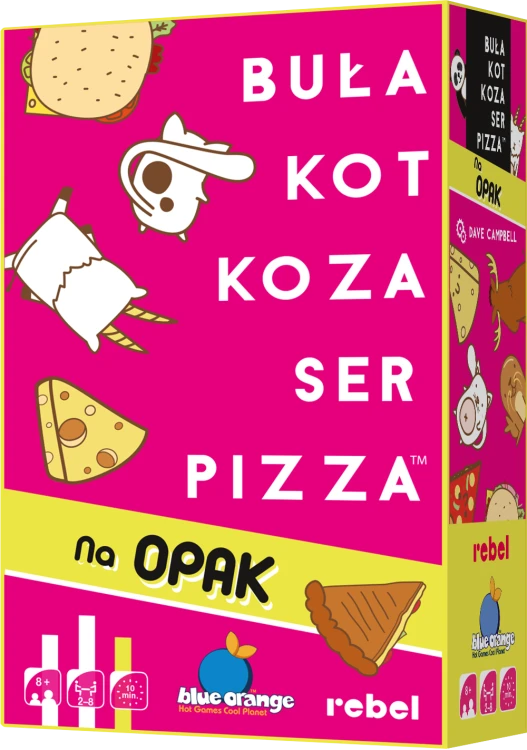 Buła, Kot, Koza, Ser, Pizza – szybka gra karciana REBEL w formacie 120x82 mm, widok kart