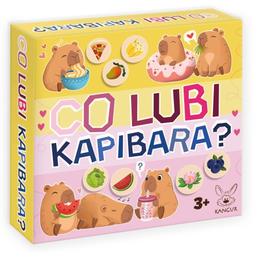 Widok żetonów i kart w grze Co lubi Kapibara? dla dzieci od 3 lat