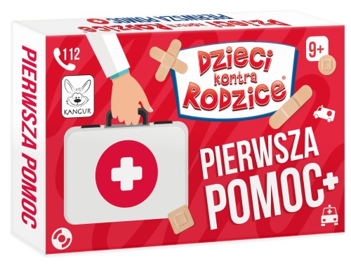 Edukacyjny quiz rodzinny Dzieci kontra Rodzice Pierwsza Pomoc marki KANGUR w estetycznym opakowaniu