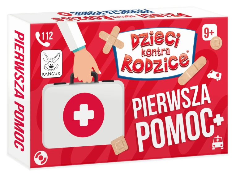 Edukacyjny quiz rodzinny Dzieci kontra Rodzice Pierwsza Pomoc marki KANGUR w estetycznym opakowaniu