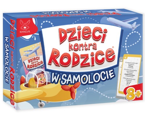 Quiz edukacyjny Dzieci kontra Rodzice W Samolocie KANGUR z kartami i pytaniami