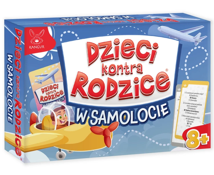 Quiz edukacyjny Dzieci kontra Rodzice W Samolocie KANGUR z kartami i pytaniami