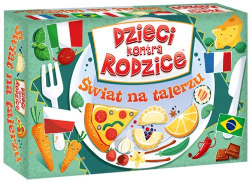 Quiz rodzinny Dzieci kontra Rodzice Świat na talerzu - gra edukacyjna marki KANGUR z pytaniami o kuchnie świata