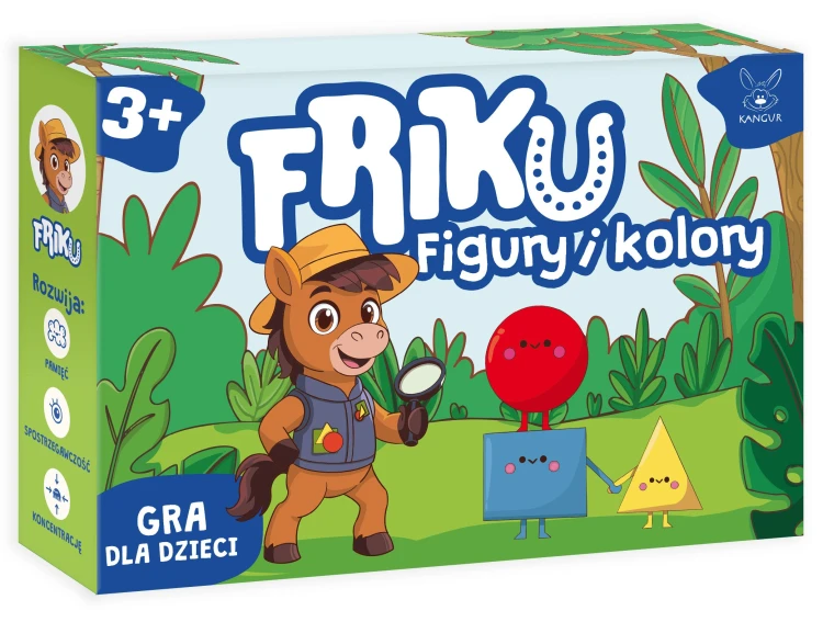 Edukacyjna gra FRIKU Figury i Kolory Kangur – zestaw kart i kafelków do nauki kształtów i kolorów