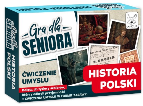 Quiz historyczny Kangur Gra dla Seniora Historia Polski - plansza i karty z pytaniami o historii Polski