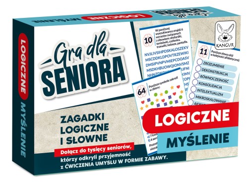 Gra dla Seniora Logiczne Myślenie KANGUR – zestaw 64 zadań na 32 kartach wspierających pamięć i koncentrację osób starszych