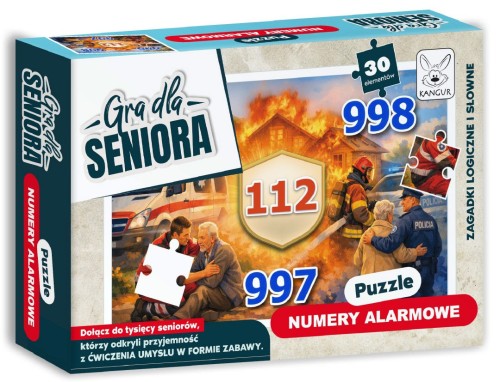 Puzzle Kangur Numery Alarmowe 30 elementów dla seniorów 70+ w opakowaniu 14 × 20 × 4 cm