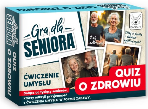 Quiz o Zdrowiu dla Seniora KANGUR – pudełko gry edukacyjnej z pytaniami o profilaktykę