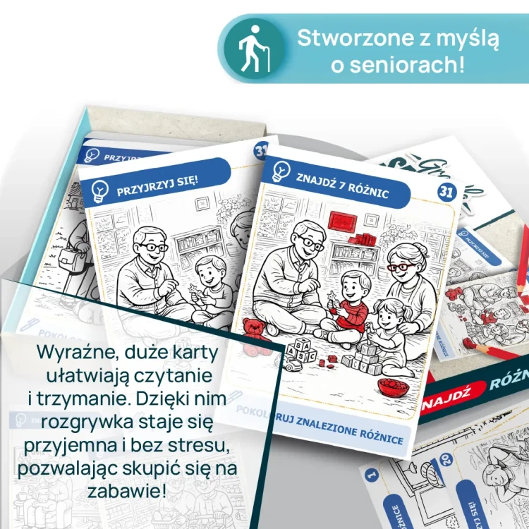 Plansze do ćwiczeń pamięci i koncentracji w grze Znajdź Różnice KANGUR