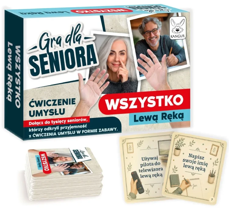 Opakowanie gry Kangur Wszystko lewą ręką – kompaktowy zestaw ćwiczeń dla osób starszych