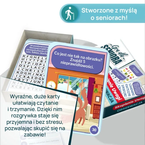Ilustracje i zadania do ćwiczeń koncentracji w grze dla seniorów KANGUR