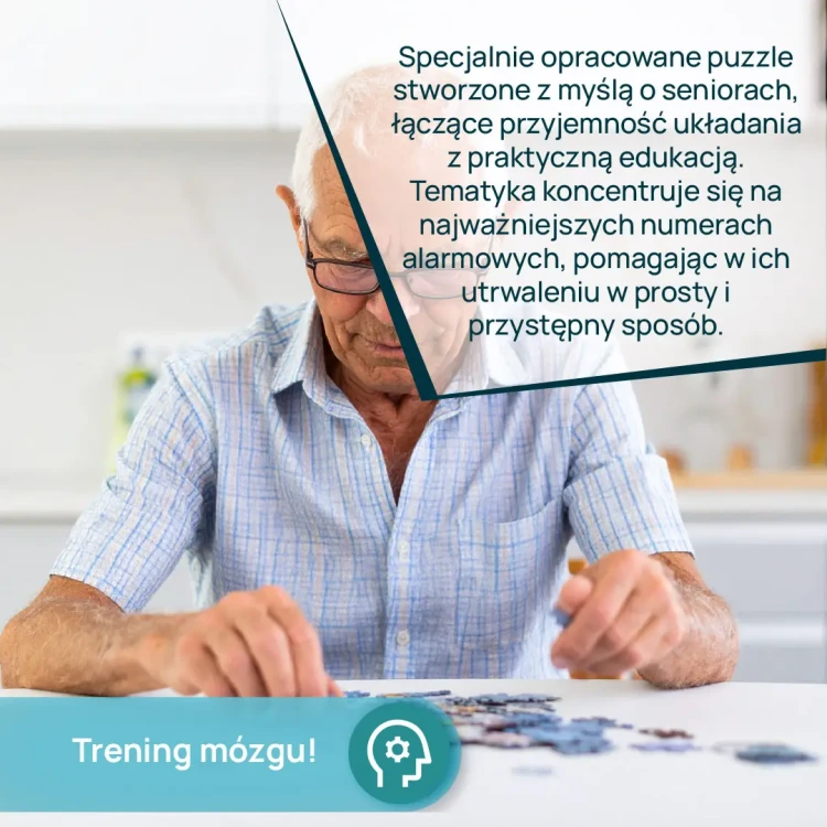 Fragment ułożonej układanki Kangur Puzzle Numery Alarmowe – widok na ilustrację i kształty