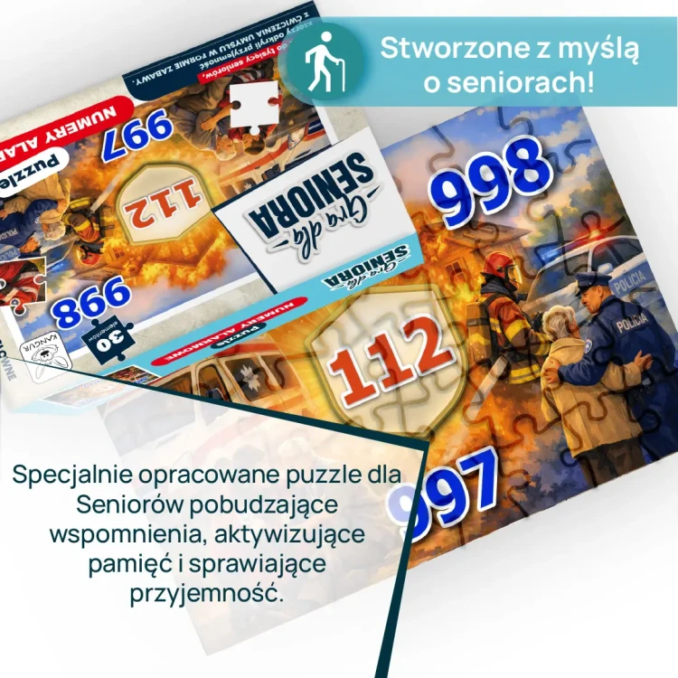 Elementy układanki Kangur Puzzle dla seniora 70+ – numer alarmowy na puzzlach
