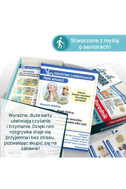 Plansza i elementy gry dla seniorów Poradnik Bezpieczeństwa KANGUR