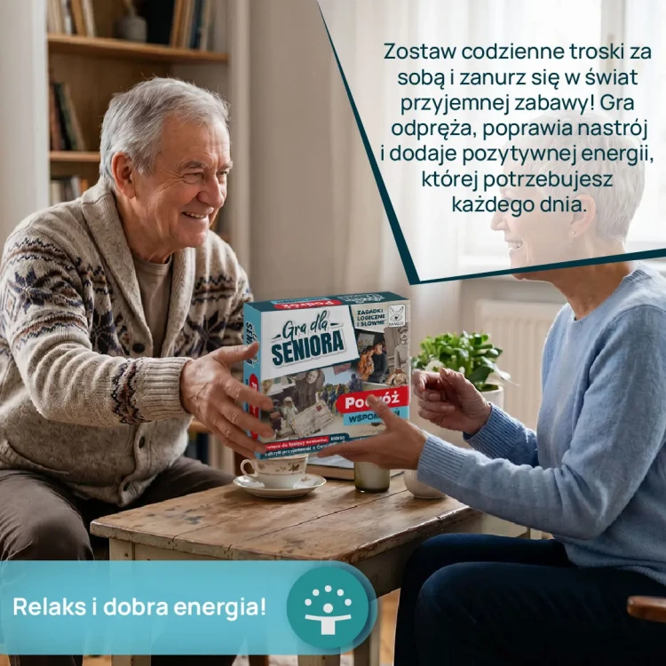 Plansza i żetony gry konwersacyjnej Podróż Wspomnień marki KANGUR dla seniorów