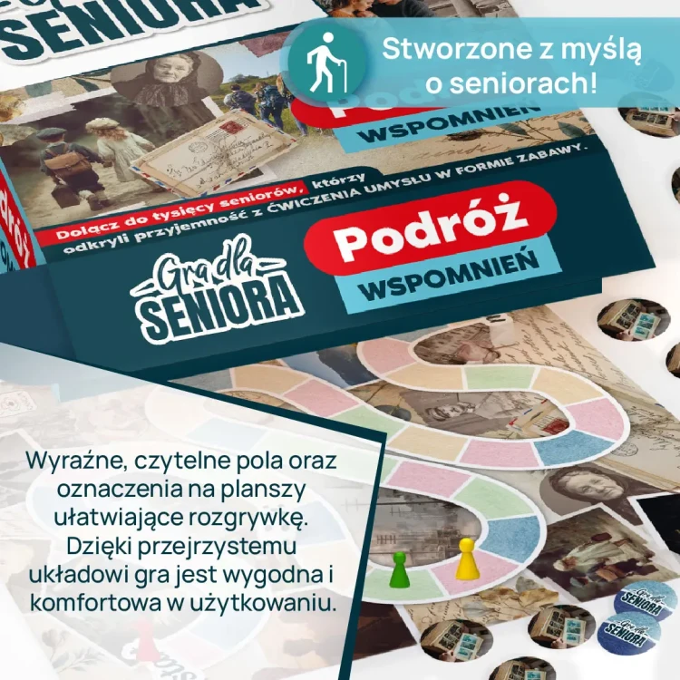 Plansza gry dla seniorów Podróż Wspomnień KANGUR z motywami rodziny i podróży