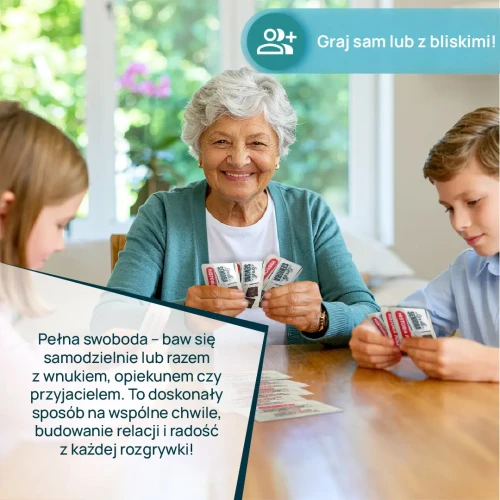 Pudełko i elementy gry Kangur Historia Polski dla seniorów - edukacyjny quiz historyczny