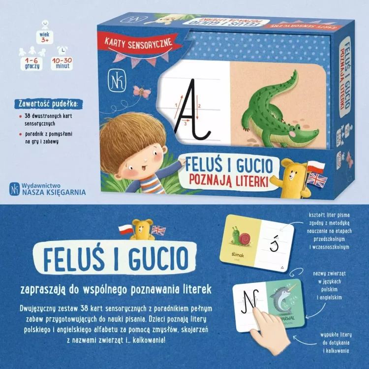 Ilustracje zwierzątek przy literach w grze Feluś i Gucio poznają literki NASZA KSIĘGARNIA