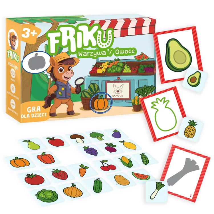 Karty i kafelki edukacyjne Kangur FRIKU Warzywa i Owoce do zabawy i nauki dzieci 3 plus