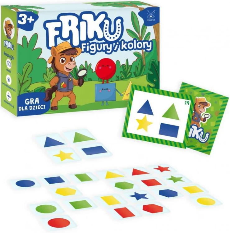 Kolorowe kafelki i karty edukacyjne gry FRIKU Figury i Kolory marki Kangur