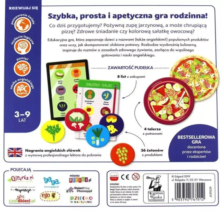 Kolorowe elementy gry Kapitan Nauka Gotowanie rozwijające słownictwo i zdrowe nawyki
