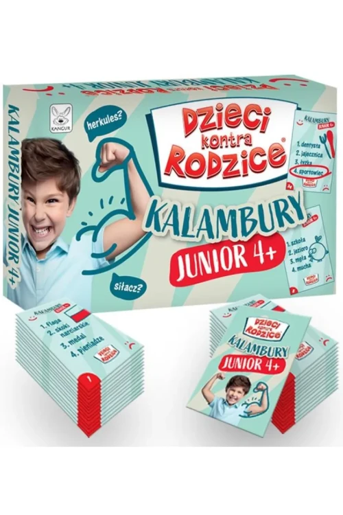 Dzieci pokazujące i rysujące hasła podczas gry Kalambury Junior 4+ KANGUR