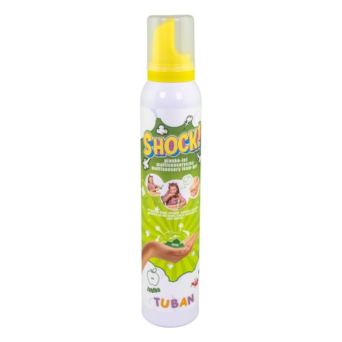 Multisensoryczny pianko-żel SHOCK Jabłko 200 ml marki TUBAN - butelka i aplikacja