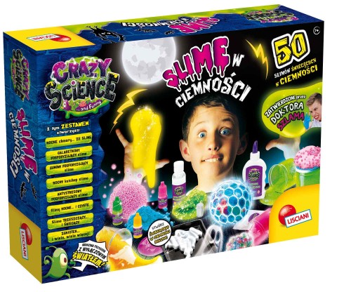 Crazy Science Slime w ciemności Lisciani - zestaw naukowy z pigmentem świecącym i akcesoriami