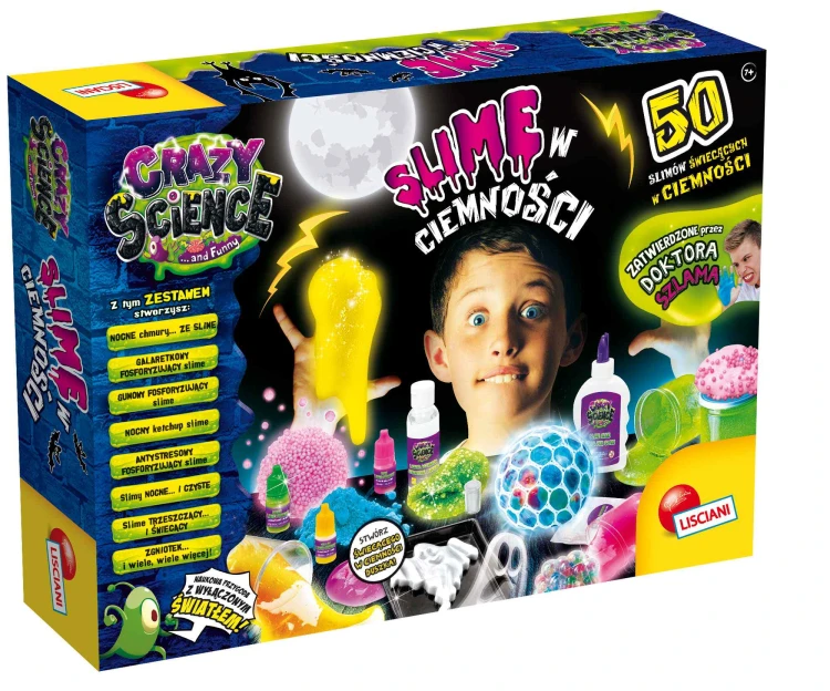 Crazy Science Slime w ciemności Lisciani - zestaw naukowy z pigmentem świecącym i akcesoriami