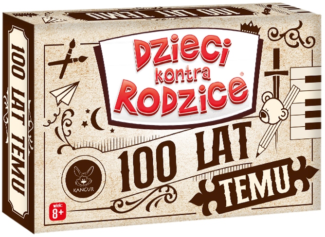 Widok planszy i kart z gry Dzieci kontra Rodzice. 100 lat temu wydawnictwa KANGUR