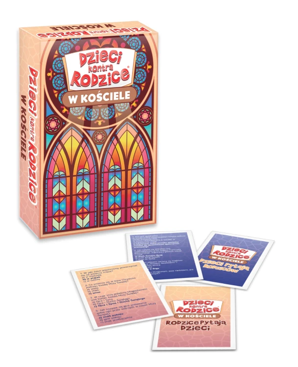 Edukacyjna gra quizowa o liturgii i zwyczajach kościelnych Dzieci kontra Rodzice od KANGUR w formacie 175x115 mm