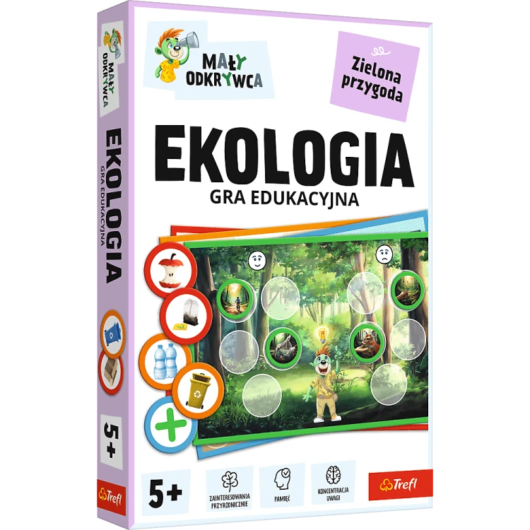 Gra edukacyjna Mały Odkrywca. Ekologia Trefl PAP - okładka i elementy gry