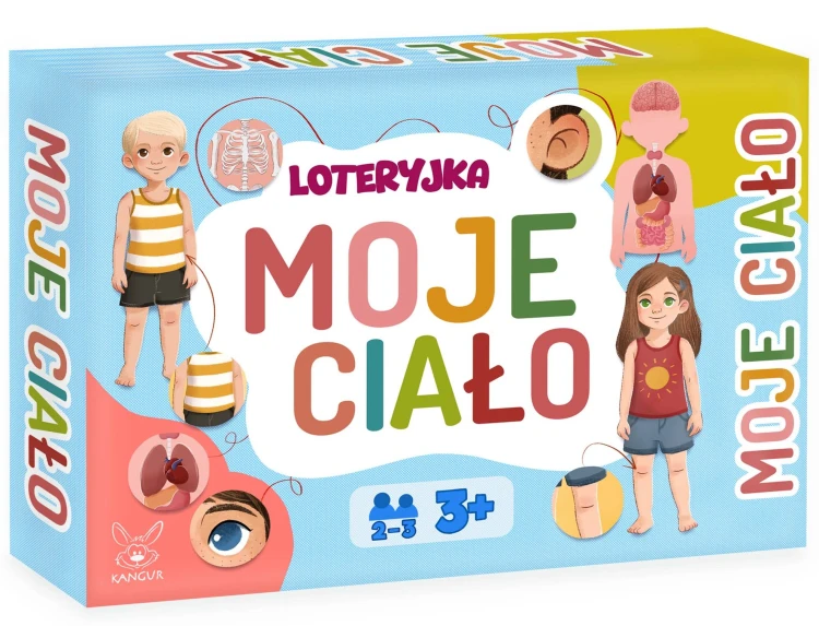 Edukacyjna gra Loteryjka Moje Ciało KANGUR z planszami i żetonami dla dzieci 3 plus