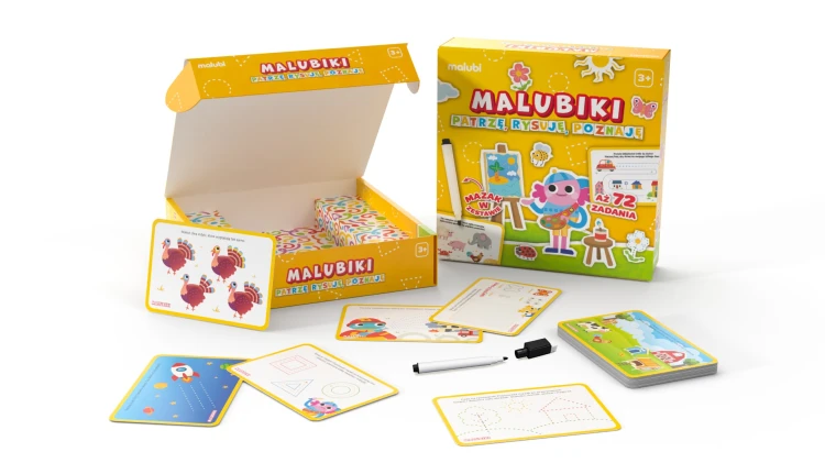 Zestaw kart edukacyjnych Malubiki 3+ Malubi z 72 zadaniami dla dzieci od 3 lat