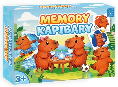 Zbliżenie na karty gry Memory Kapibary z wizerunkami zwierząt KANGUR
