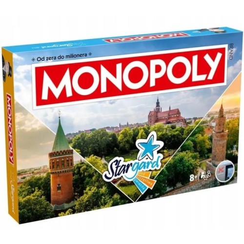 Zestaw elementów gry Monopoly Stargard z pionkami i kartami w pudełku