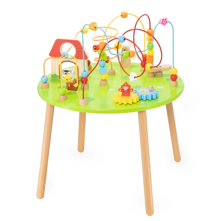 Drewniany stolik edukacyjny Viga Toys – widok ogólny z elementami do manipulacji