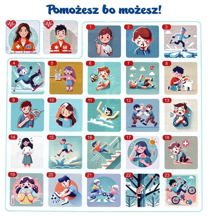 Zbliżenie na żetony i pionki w edukacyjnej grze planszowej Na pomoc! JAWA GRY