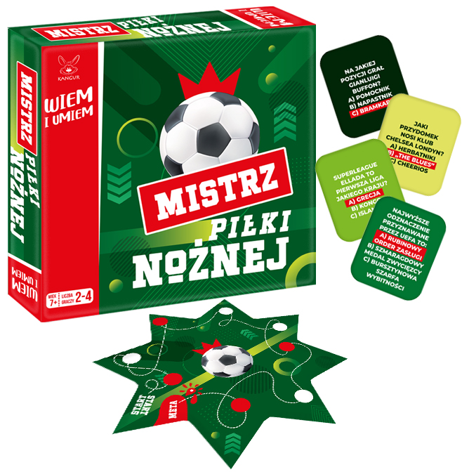 Edukacyjna gra planszowa Wiem i Umiem. Mistrz Piłki Nożnej marki KANGUR z planszą i kartami
