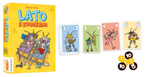 Karty do gry Lato z Komarami Egmont PAP ułożone na stole, widok detalu
